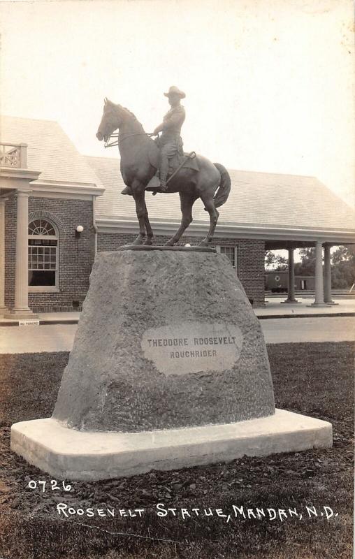 F14/ Mandan North Dakota RPPC Postcard c1930s Roosevelt Statue 4