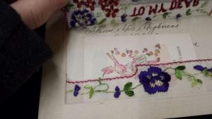 Silk Greeting France Flowers Sewn Antique Postcard K27781