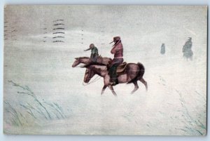 1908 Cowboys Riding Horse Windy The Blizzard On The Plains Denver CO Postcard