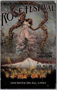 1912 Rose Festival Portland Oregon Art Nouveau Fireworks Mt Hood Postcard H82