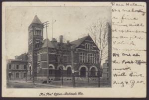 Post Office,Oshkosh,WI Postcard