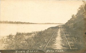 Postcard RPPC Nebraska Peru River Scene Railroad 23-5429