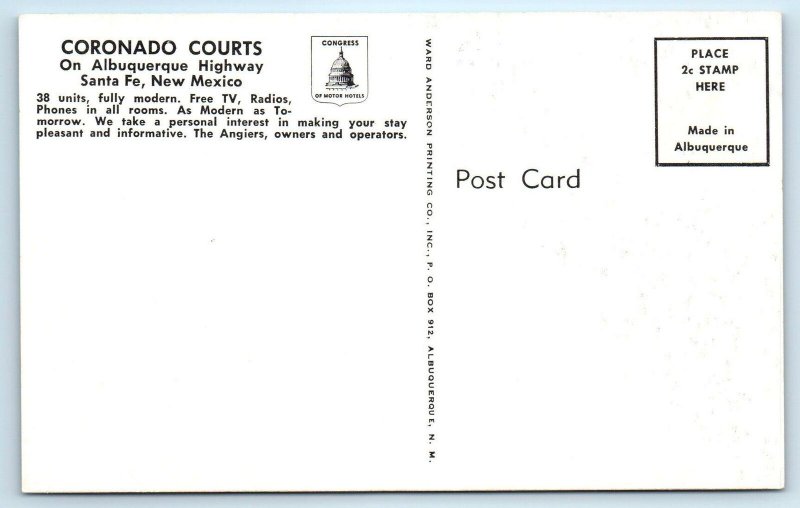 ALBUQUERQUE, NM New Mexico  CORONADO COURTS  c1950s  Car  Roadside Postcard 