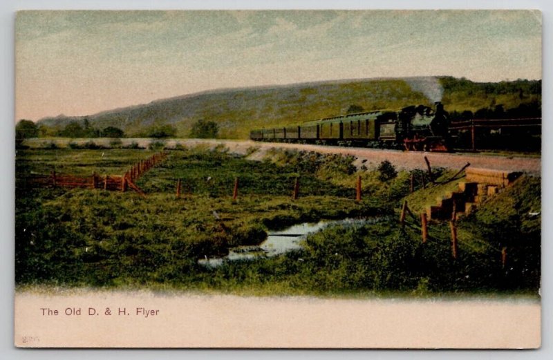 Oneonta NY The Old D. & H. Flyer Railroad Train Locomotive Postcard X28