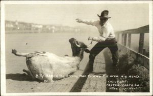 Cowboy Rodeo Billy Baker Strong Throws em Over His Head Miles City MT RPPC xst