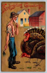 1910  Abraham Lincoln With Axe Turkeys  Thanksgiving Greetings  Postcard