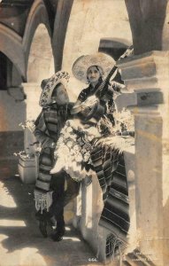 RPPC Sombreros Couple Guitar Mexico Claro De Luna 1940 Vintage Photo Postcard