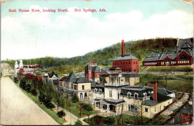 Postcard Bath House Row, Looking North in Hot Springs, Arkansas