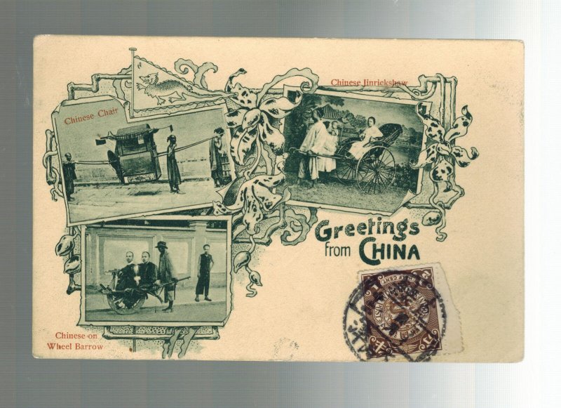 1900s China Real Picture Postcard Cover Chinese Richshaw Sedan Chair Wheelbarrow