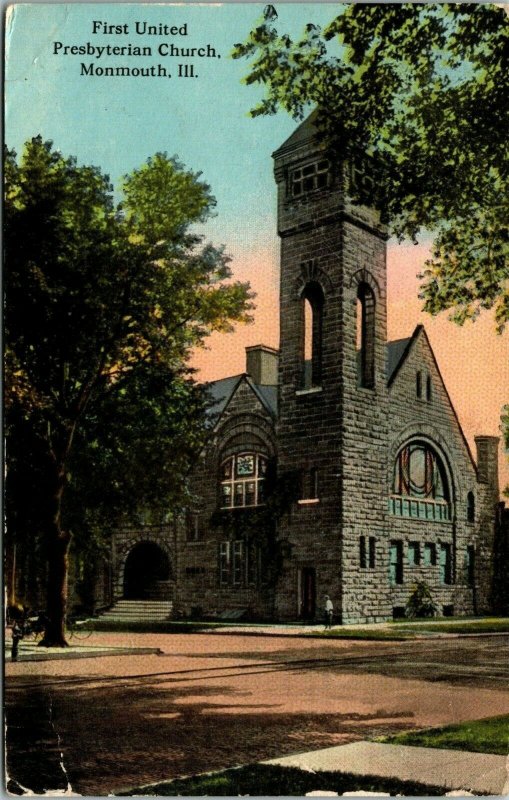 Vintage First Presbyterian Church Monmouth Illinois IL Antique Postcard