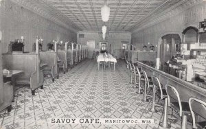 Manitowoc Wisconsin Savoy Cafe, B/W Chrome, Vintage Postcard U23542