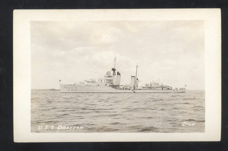 RPPC U.S. NAVY WARSHIP USS DRAYTON MILITARY SHIP VINTAGE REAL PHOTO POSTCARD