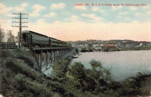 Lewiston Me. M.C.R.R. Bridge across the Androscoggin River c.1912 Postcard A8