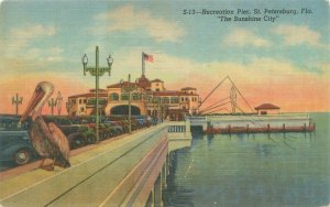 St Petersburg Florida  Recreation Pier, Pelican 1954 Linen Postcard