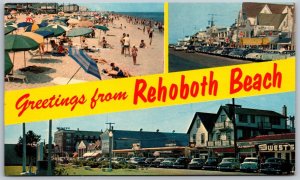 Vtg Delaware DE Greetings From Rehoboth Beach Street View Beach Avenue Postcard