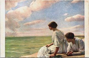 Two Ladies On The Beach Vintage Postcard C133