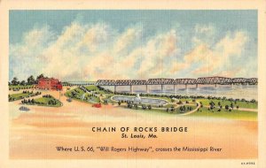 CHAIN OF ROCKS BRIDGE St. Louis, Missouri ROUTE 66 Mississippi River Postcard