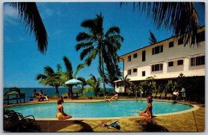 Vtg Poolside at Naniloa Hotel Resort Hilo Island of Hawaii 1950s View Postcard