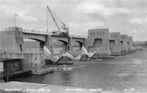 Bellevue Iowa~Bellevue Dam on Mississippi River~Construction Crane~Vintage RPPC