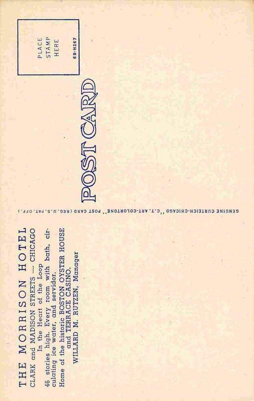 Morrison Hotel Chicago Illinois 1940s linen postcard