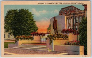 1931 Springsfield, IL Illinois State Capitol Lincoln Statue Monument Vtg PC A250