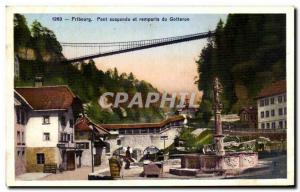 Postcard Old Suspension Bridge Friborg Gotteron and ramparts