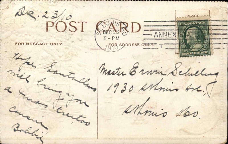 Christmas Little Boy & Tree PARTIAL INSTALLMENT Bottom Left c1910 Postcard