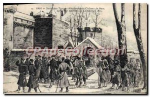 Old Postcard Harn German troops out of the Chateau de Harn after their surren...