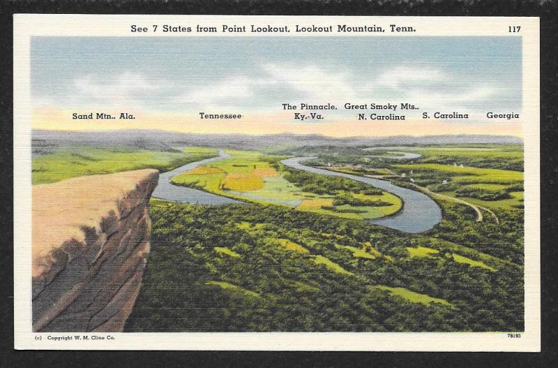 Lookout Mountain Point See 7 States Tennessee Unused c1930s