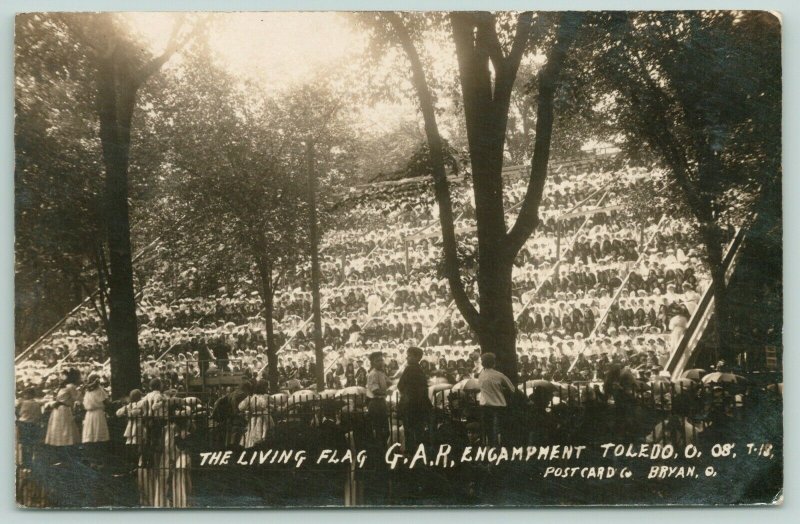 Toledo OH Grand Army of the Republic (Civil War)~Human Flag Formation~RPPC 1908 