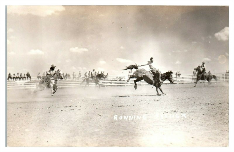 RPPC Running Fisher Rodeo Cowboy Montana Real Photo Postcard *6A7