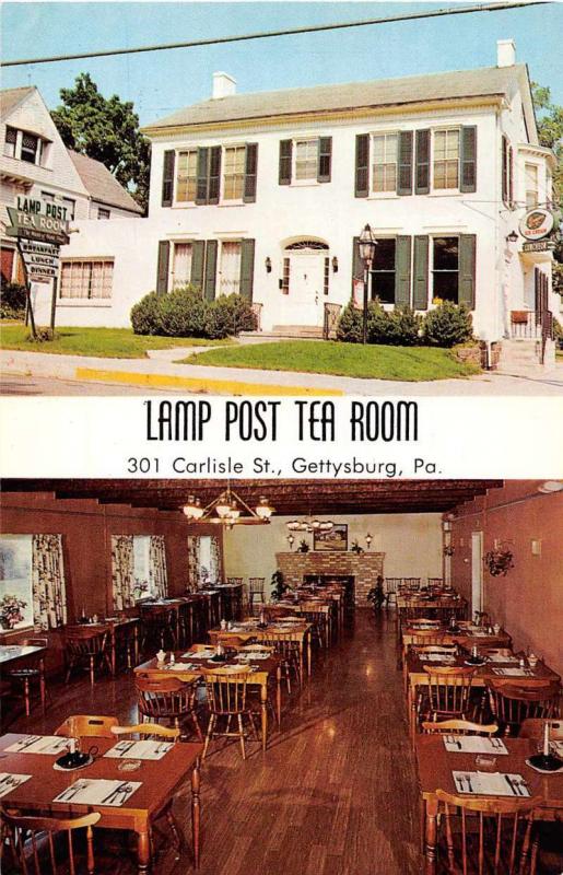 Gettysburg Pennslyvania Lamp Post Tea Room Vintage Postcard J54921