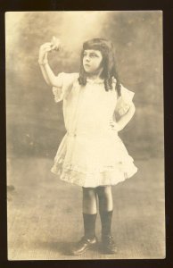 Cabinet Postcard, Young Girl With Curls Holding Flower,1924!