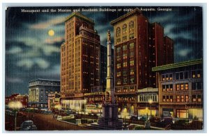 1951 Monument Marion Southern Buildings Night Augusta Georgia Vintage Postcard