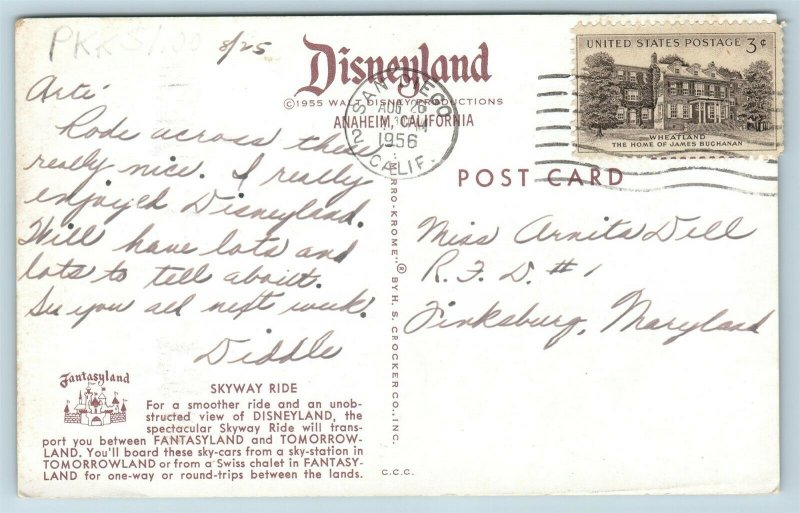 Postcard Disney Disneyland Skyway Ride Swiss Chalet D106 1955 Fantasyland AC3