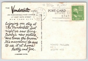 New York City~Vanderbilt Hotel~Bing Crosby: Here Comes the Groom~1951 B&W Adv PC