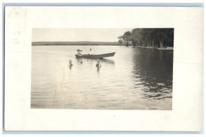 c1910's Woman Boat Canoeing At Champion Lake Nebraska NE RPPC Photo Postcard