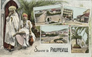 algeria, PHILIPPEVILLE, Multiview, Native Types, Street Scenes (1910s) Postcard