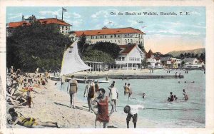 Bathers Waikiki Beach Honolulu Hawaii 1926 postcard