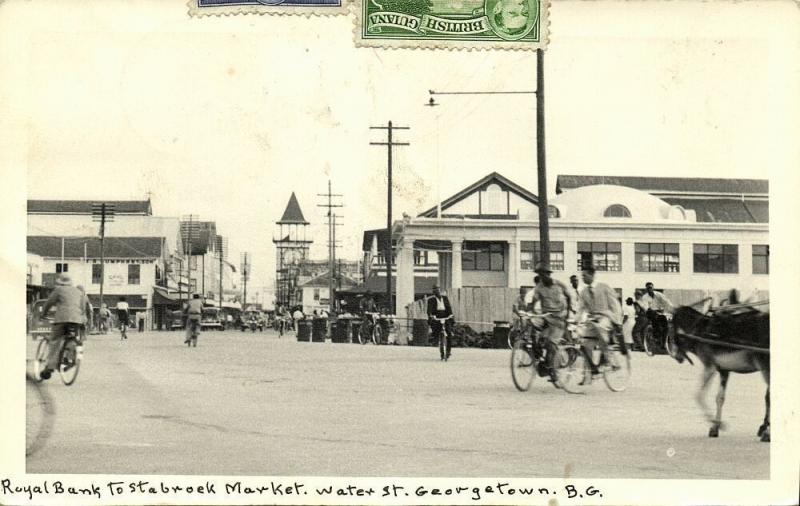 british guiana, GEORGETOWN, Water Street, Royal Bank to Stabroek Market 1953