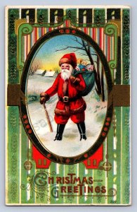 K10/ Santa Claus Christmas Postcard c1910 Walk in Snow Fancy 50