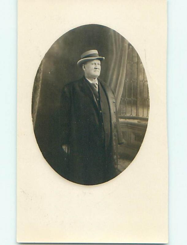 circa 1920 rppc MAN IN SUIT & COAT & HAT AT STUDIO Chicago Illinois IL r7142