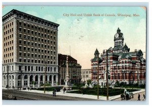 1911 City Hall and Union Bank of Canada Winnipeg Manitoba Canada Postcard