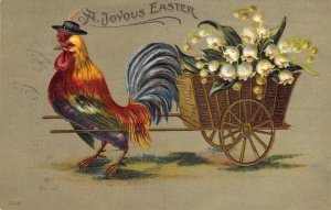 c.1908, Dressed Animals, Beautiful Rooster and Wagon, Easter, Old Postcard