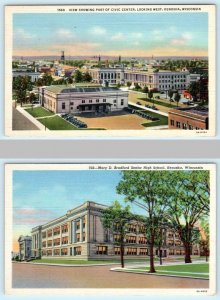 2 Postcards KENOSHA, Wisconsin WI ~ Civic Center & Bradford Senior High School