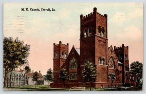 Carroll Iowa~Methodist Episcopal ME Church~Neighboring Houses~1911 Postcard 