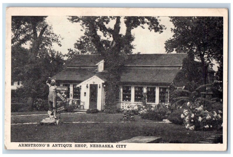 Nebraska City Nebraska NE Postcard Armstrong Antique Shop Building Exterior 1940
