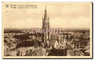 Old Postcard Bruges Panorama and church Our Lady