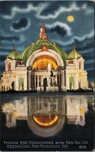 VINTAGE POSTCARD FESTIVAL HALL ILLUMINATED AT THE PANAMA-PACIFIC EXPO 1915