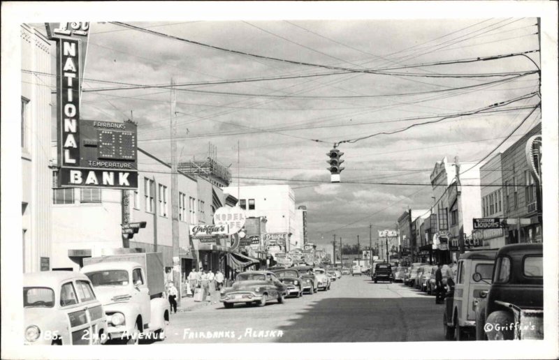Fairbanks AK 2nd Ave Cars Signs Real Photo Postcard